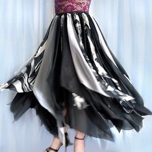 Ameynra Gothic black white gray chiffon petal skirt. Twice more petals! Sz L New